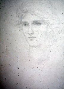 Päätutkimus - Bessie Keane, n. 1898 (kynä paperilla) tekijältä Edward Coley Burne Jones