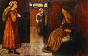 Sisätilat ja hahmot (vesiväri paperille) tekijältä Edward Coley Burne Jones