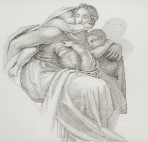 Äiti ja kolme lasta (kynä paperille) tekijältä Edward Coley Burne Jones