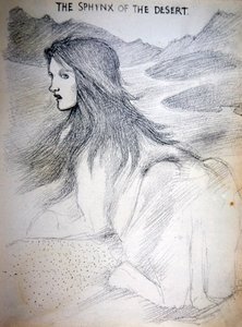 Aavikon sfinksi (kynä paperille) tekijältä Edward Coley Burne Jones