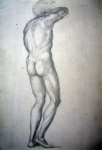 Tutkimus seisovasta alastonkuvasta, n. 1873 (kynä paperille) tekijältä Edward Coley Burne Jones