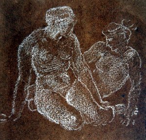 Tutkimus kahdesta istuvasta naisesta (valkoinen liitu paperille) tekijältä Edward Coley Burne Jones