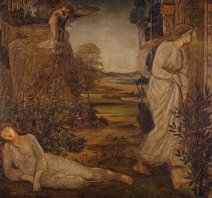 Cupid and Psyche - Palatsin vihreät seinämaalaukset - Zephyrus kantava psyyke vuorelle, 1881 tekijältä Edward Burne Jones