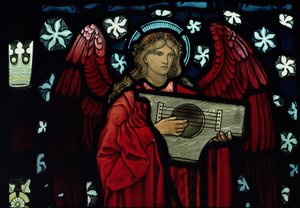 Yksityiskohta Enkeli muusikko, William Morris ja Co., 1882 lasimaalauksia tekijältä Edward Burne Jones