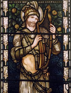 Kuningas Daavidin harppaus, 1876 (lasimaalauksia) tekijältä Edward Burne Jones