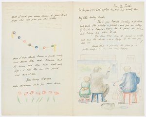 Kirje taiteilijan tyttärentytär Angela Thirkellille (kynä paperille) tekijältä Edward Burne Jones