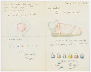 Kirje taiteilijan tyttärentytär Angela Thirkellille (kynä paperille) tekijältä Edward Burne Jones