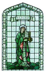 Pyhä Cecilia, noin 1897, Edward Burne Jones (lasimaalauksia, maalauksia ja lyijylasia). tekijältä Edward Coley Burne Jones
