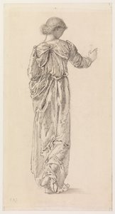 Tutkimus drapedoidusta naishahmosta elokuvassa "The Garland Weavers", 1866 tekijältä Edward Burne Jones