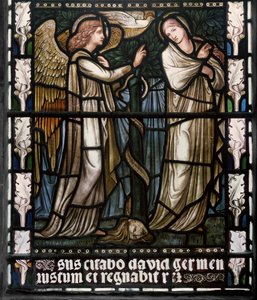 Marian ilmestys, 1876 (lasimaalauksia) tekijältä Edward Burne Jones