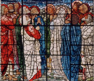 Ylösnousemuksen ikkuna, yksityiskohta, 1885 (lasimaalauksia) tekijältä Edward Burne Jones