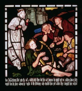 The Madness of Sir Tristan, teoksesta "The Story of Tristan and Isolde", William Morris und Co. (lasimaalauksia) tekijältä Edward Burne Jones