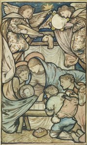 Syntymä (seepia ja värillinen liitu paperille) tekijältä Edward Burne Jones