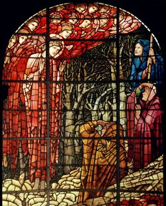 Syntymä-ikkuna, yksityiskohta, Paimenet, 1888 (lasimaalauksia) tekijältä Edward Burne Jones
