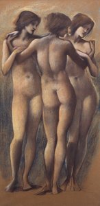Kolme armoa, n. 1885 (liitu paperille) tekijältä Edward Burne Jones