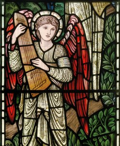 Wilden, All Saints, Morris & Co., Edward Burne-Jones, John Henry Dearle (1859-1932), Paratiisin enkelit, Enkelimuusikot, yksityiskohta, 1902-1914, Louisa, Alfred, The Baldwins, pääministeri, metodisti, Wo