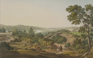 Plain of Olympia, levy 6 osasta 1 "Näkymät Kreikassa", kaiverrus J. Bailey, 1820 (akvatinta)