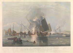 Rautahöyrylaiva Nemesis, sotalaivat Ansoninlahdella 7. tammikuuta 1841 tekijältä Edward Duncan