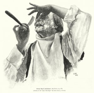 Mies ajelee partaa (litografia) tekijältä Edward Ertz