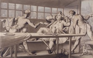 John Gilpin Uxbridge Passage Boatissa (kynä sinisellä ja ruskealla pesulla) tekijältä Edward Francis Burney