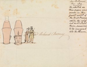 Kirje pastori Richard Burneylle, jossa on piirustus kolossaalipäästä British Museum Courtyardista tekijältä Edward Francis Burney