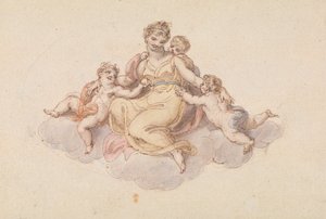 Äiti ja lapset istuvat pilvellä tekijältä Edward Francis Burney