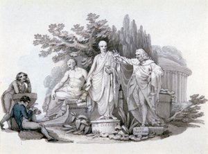 "Kaksi nuorta harkitsemassa Demosthenesin, Ciceron ja Pittin patsaita", c1780-1848 tekijältä Edward Francis Burney