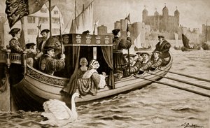 Catherine Howard kuljetetaan torniin, kuvitus teoksesta 