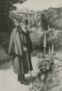 Charles Darwin Down Housen puutarhassaan (litografia)