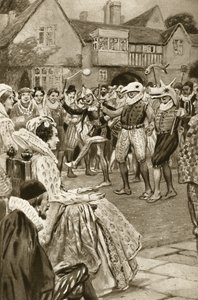 Kuningatar Elisabet I narrien viihdyttämänä (litografia)
