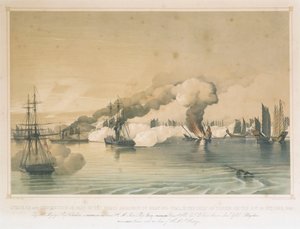 Columbinen, Furyn ja Phlegethonin hyökkäys Shap-ng-tsain merirosvolaivueeseen Tonkininlahdella 21. lokakuuta 1849. tekijältä Edward Hodges Cree