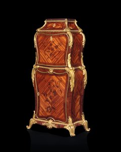 Petit Secretaire abattant, n. 1860 (ormolu kingwoodilla, tulppaanipuulla ja amaranttimarquetterilla) tekijältä Edward Holmes Baldock