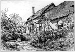 Anne Hathawaysin mökki Shotteryssa, Stratford-upon-Avonissa, Warwickshiressä, 1885 tekijältä Edward Hull