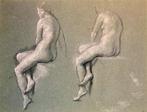 Tutkimuksia "The Champion Swimmerille", n. 1914 (liitu paperille) tekijältä Edward John Poynter