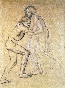 Tutkimus kahdesta alaston miehestä syleilemässä The Prodigals Returnissa, 1869 (liitu paperille) tekijältä Edward John Poynter