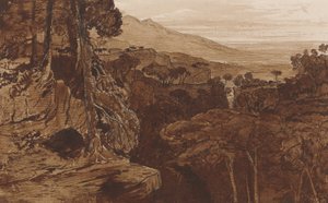 Bavella, Korsika, n. 1868 (kynä ja muste pesulla paperille) tekijältä Edward Lear