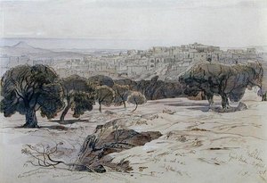 Betlehem - Pitkäperjantai, 2. huhtikuuta 1858 (kynä, muste ja akvarelli paperille) tekijältä Edward Lear