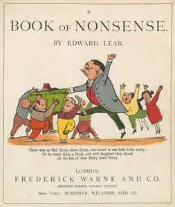 "A Book of Nonsense" -kirjan etukansi, julkaisija Frederick Warne and Co., Lontoo, n. 1875 tekijältä Edward Lear