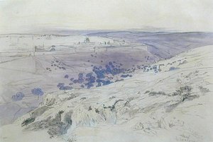 Jerusalem, 24.-28.4.1858 (kynä, muste ja akvarelli paperille) tekijältä Edward Lear