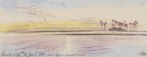 Gezir Shendowielin lähellä; auringonlasku, klo 17.22, 10. tammikuuta 1867 (121) tekijältä Edward Lear
