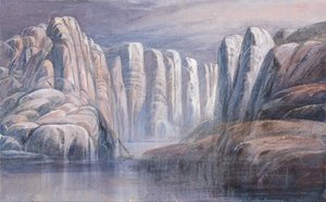 Joen sola, karujen kalliojyrkänteiden välissä. tekijältä Edward Lear