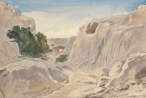 Mosta Rocky Valley, Malta, 14:15 (3. huhtikuuta 1866). tekijältä Edward Lear