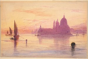 Santa Maria della Salute, Venetsia, auringonlaskun aikaan tekijältä Edward Lear