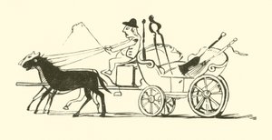 Luuta, lapio, pokeri ja pihdit (kaiverrus) tekijältä Edward Lear