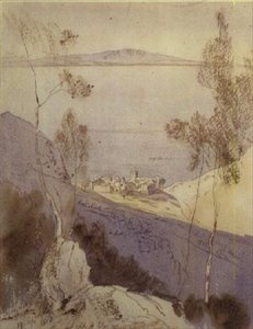 Ang Monasteryo ng Esphigmenou (watercolor)finn tekijältä Edward Lear