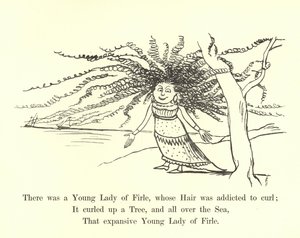 Siellä oli Firlen nuori nainen, jonka hiukset olivat riippuvaisia kiharasta tekijältä Edward Lear