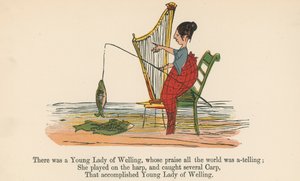 Olipa kerran Wellingin nuori neito, jonka ylistyksestä kaikki maailma kertoi, Frederick Warne and Co:n julkaisemasta "A Book of Nonsense", Lontoo, n. 1875.