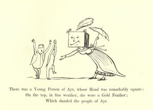 Oli eräs nuori mies Ayrista, jonka pää oli huomattavan neliskanttinen. tekijältä Edward Lear