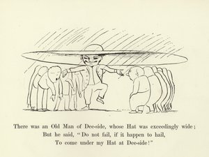 Siellä oli Dee-siden vanha mies, jonka hattu oli erittäin leveä... tekijältä Edward Lear