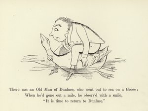 Olipa kerran Dunlucen vanha mies, joka lähti merelle hanhella... tekijältä Edward Lear